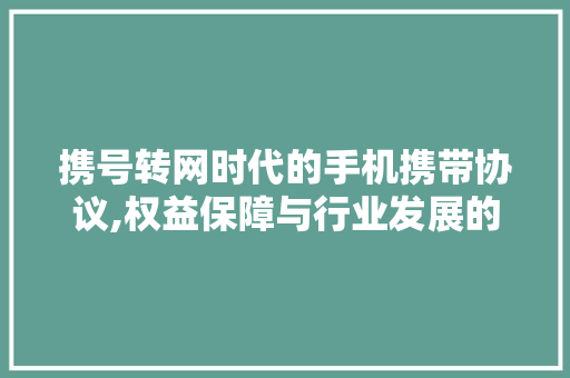 携号转网时代的手机携带协议,权益保障与行业发展的双翼