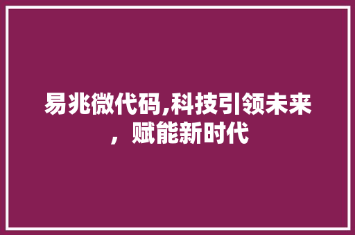 易兆微代码,科技引领未来，赋能新时代 服务器/数据库