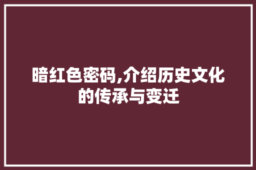 暗红色密码,介绍历史文化的传承与变迁 Web前端