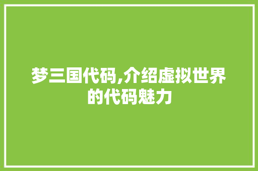 梦三国代码,介绍虚拟世界的代码魅力