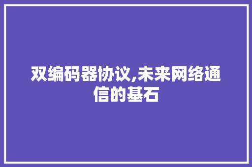 双编码器协议,未来网络通信的基石