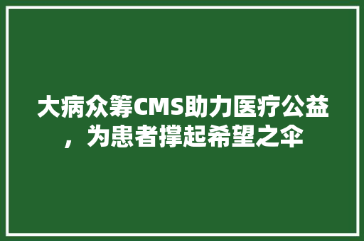 大病众筹CMS助力医疗公益，为患者撑起希望之伞