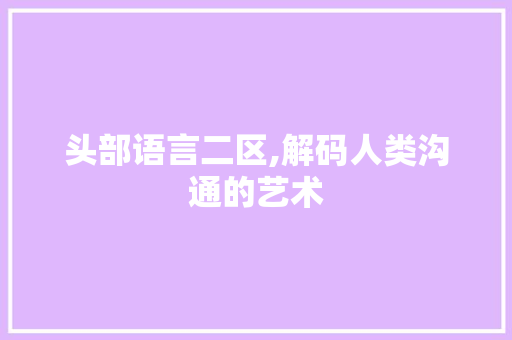 头部语言二区,解码人类沟通的艺术