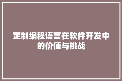 定制编程语言在软件开发中的价值与挑战