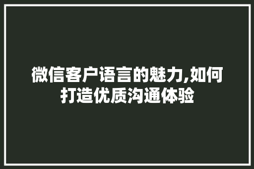 微信客户语言的魅力,如何打造优质沟通体验