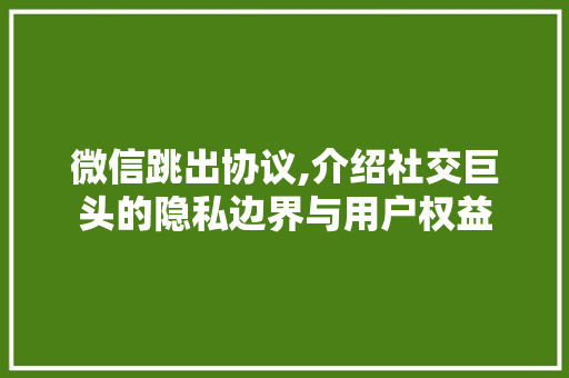 微信跳出协议,介绍社交巨头的隐私边界与用户权益