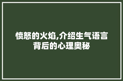 愤怒的火焰,介绍生气语言背后的心理奥秘