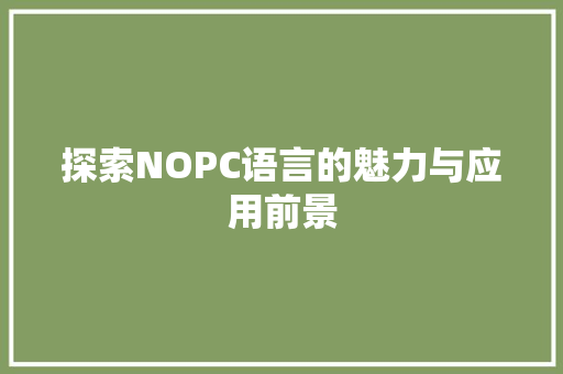 探索NOPC语言的魅力与应用前景