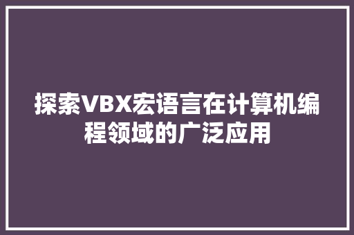 探索VBX宏语言在计算机编程领域的广泛应用