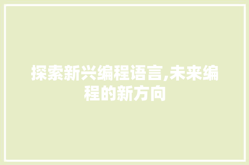 探索新兴编程语言,未来编程的新方向