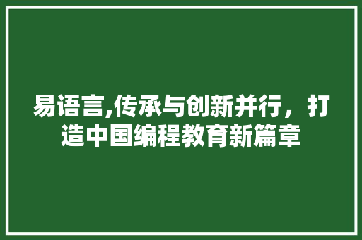 易语言,传承与创新并行，打造中国编程教育新篇章