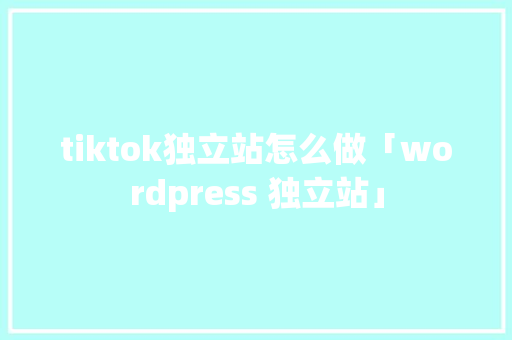 tiktok独立站怎么做「wordpress 独立站」