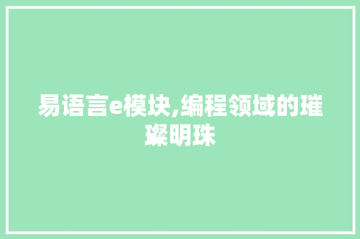 易语言e模块,编程领域的璀璨明珠