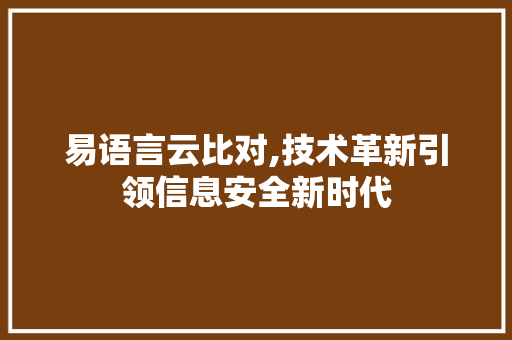 易语言云比对,技术革新引领信息安全新时代