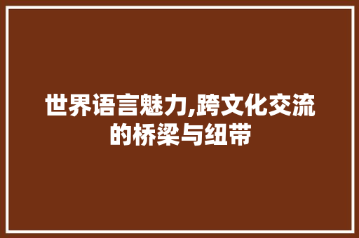 世界语言魅力,跨文化交流的桥梁与纽带