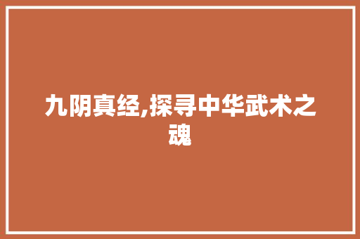 九阴真经,探寻中华武术之魂