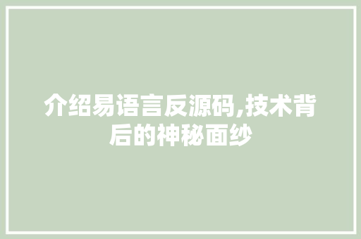 介绍易语言反源码,技术背后的神秘面纱