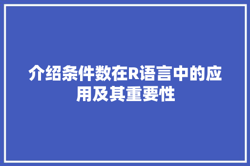 介绍条件数在R语言中的应用及其重要性