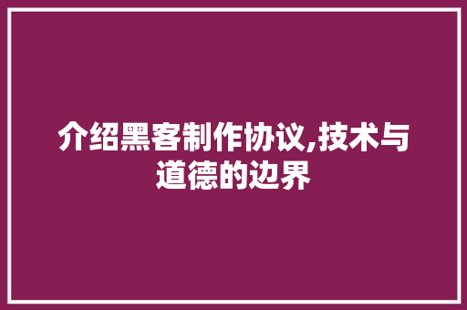 介绍黑客制作协议,技术与道德的边界