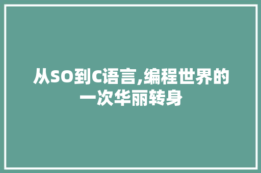 从SO到C语言,编程世界的一次华丽转身
