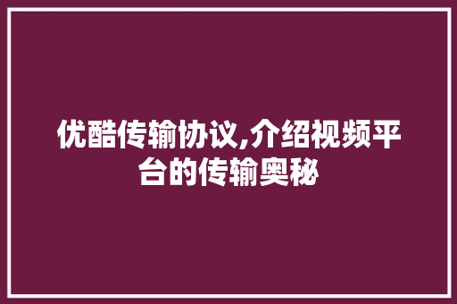 优酷传输协议,介绍视频平台的传输奥秘