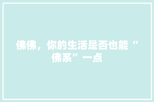 佛佛，你的生活是否也能“佛系”一点