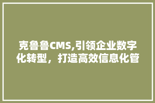 克鲁鲁CMS,引领企业数字化转型，打造高效信息化管理平台