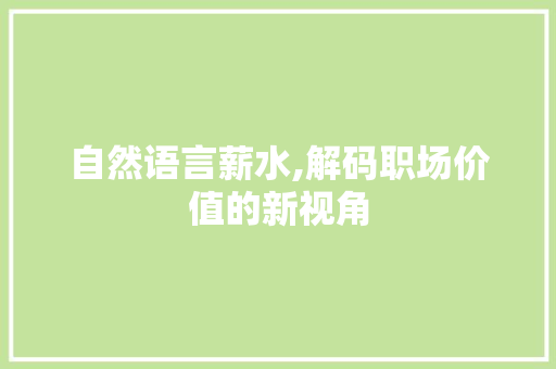 自然语言薪水,解码职场价值的新视角