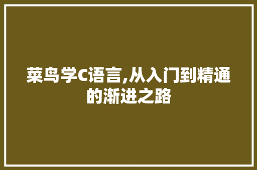菜鸟学C语言,从入门到精通的渐进之路