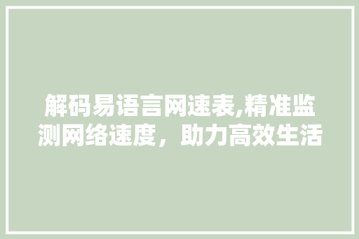 解码易语言网速表,精准监测网络速度，助力高效生活