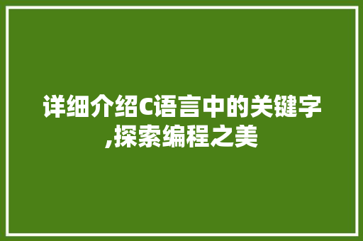 详细介绍C语言中的关键字,探索编程之美
