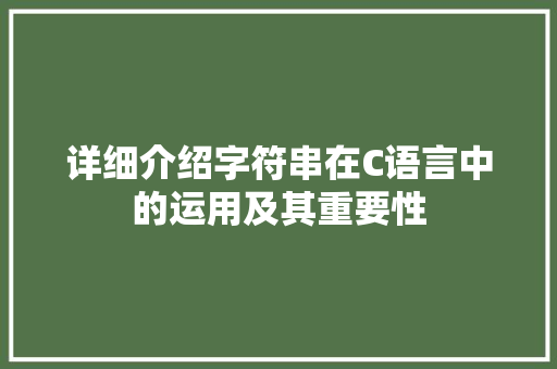 详细介绍字符串在C语言中的运用及其重要性 详细介绍字符串在C语言中的运用及其重要性