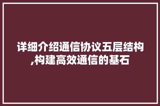 详细介绍通信协议五层结构,构建高效通信的基石 Web前端