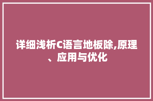 详细浅析C语言地板除,原理、应用与优化