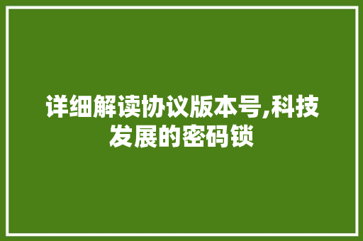 详细解读协议版本号,科技发展的密码锁