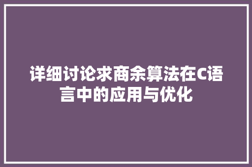详细讨论求商余算法在C语言中的应用与优化