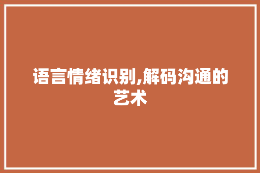 语言情绪识别,解码沟通的艺术