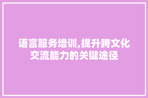 语言服务培训,提升跨文化交流能力的关键途径
