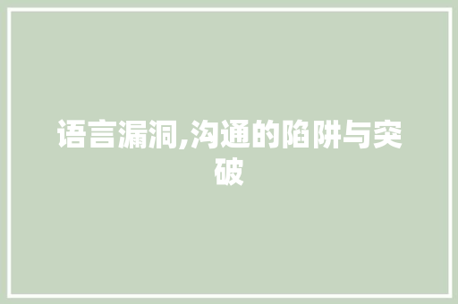 语言漏洞,沟通的陷阱与突破