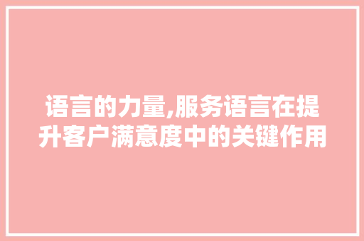 语言的力量,服务语言在提升客户满意度中的关键作用