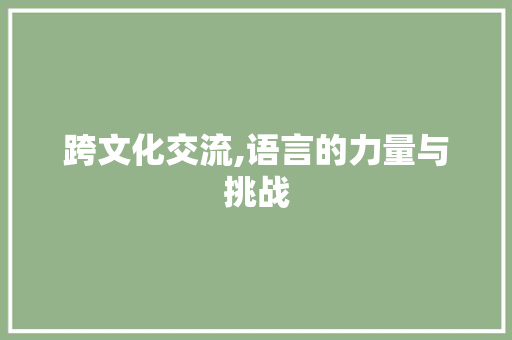 跨文化交流,语言的力量与挑战