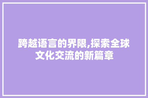 跨越语言的界限,探索全球文化交流的新篇章 建站教程