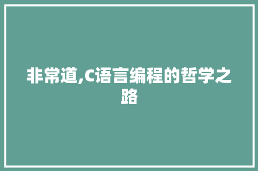 非常道,C语言编程的哲学之路