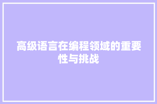 高级语言在编程领域的重要性与挑战