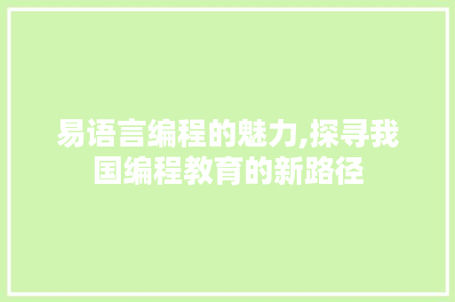 易语言编程的魅力,探寻我国编程教育的新路径