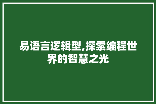 易语言逻辑型,探索编程世界的智慧之光
