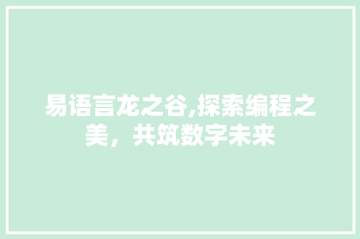 易语言龙之谷,探索编程之美，共筑数字未来