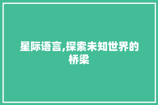 星际语言,探索未知世界的桥梁