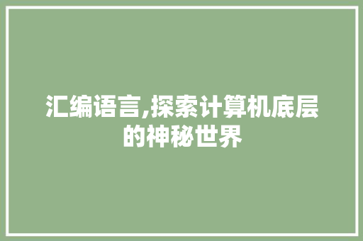 汇编语言,探索计算机底层的神秘世界