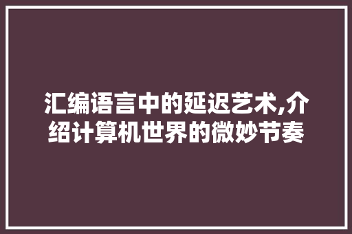 汇编语言中的延迟艺术,介绍计算机世界的微妙节奏